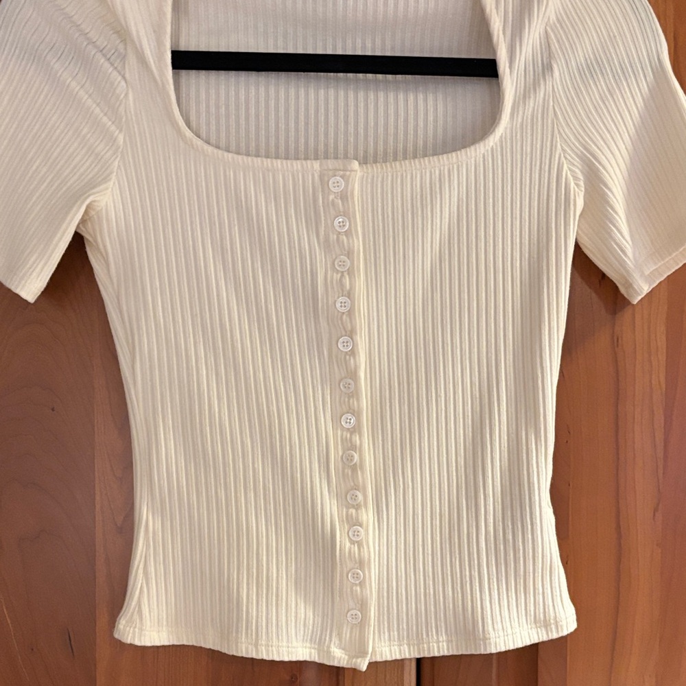 Cream Ribbed Button-Up Top - Picture 2 of 5